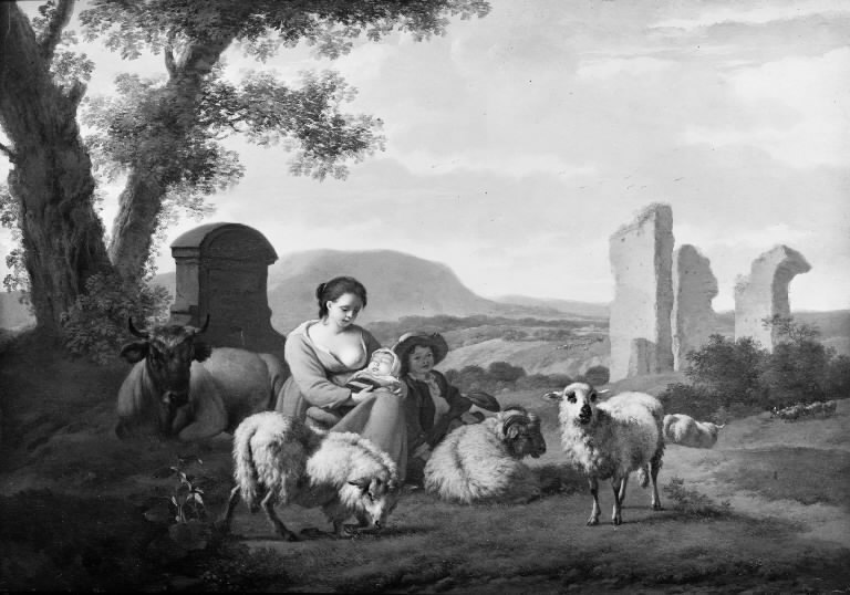 Shepherdess with her Flock by Simon van der Does