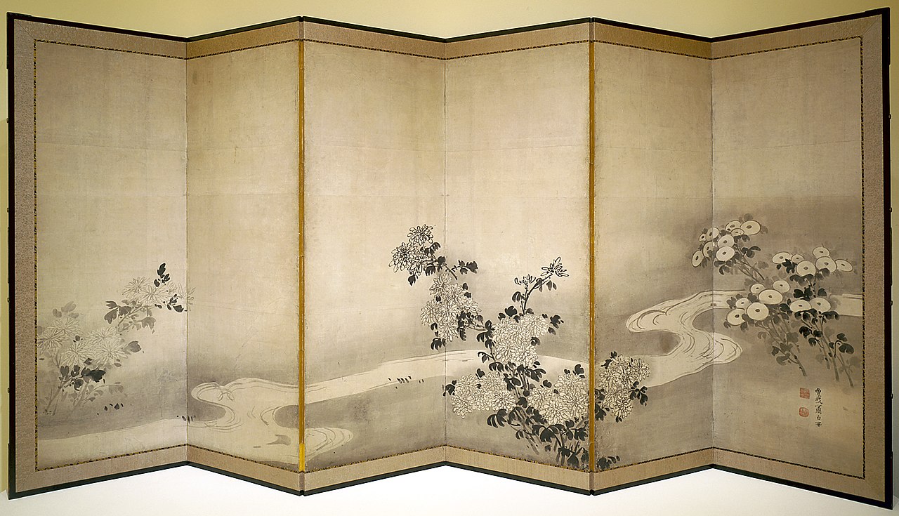 Chrysanthemums by a Stream by Soga Shōhaku