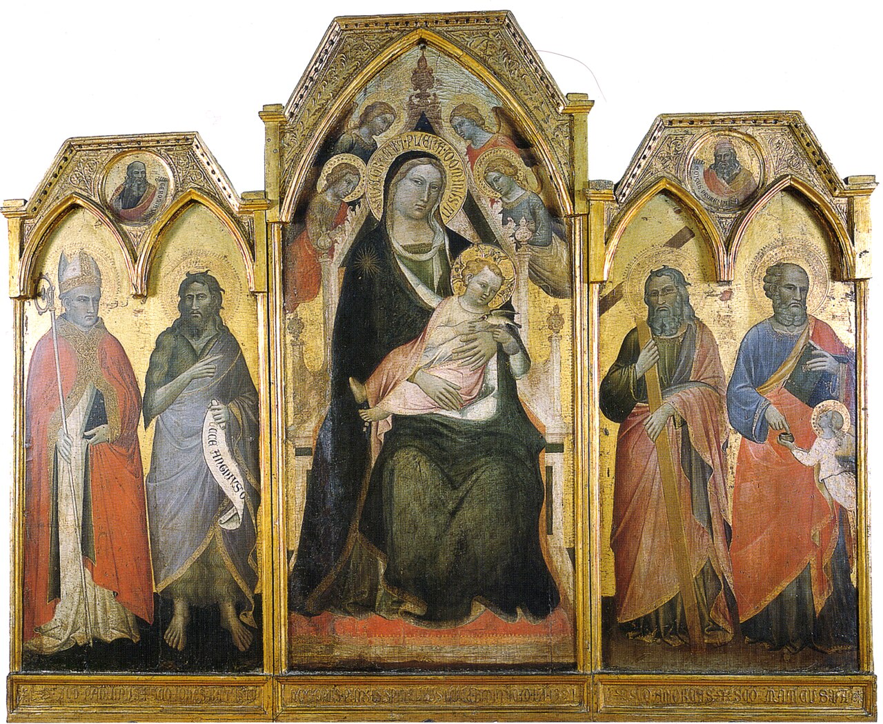 Triptych of Madonna enthroned with child and saints by Spinello Aretino