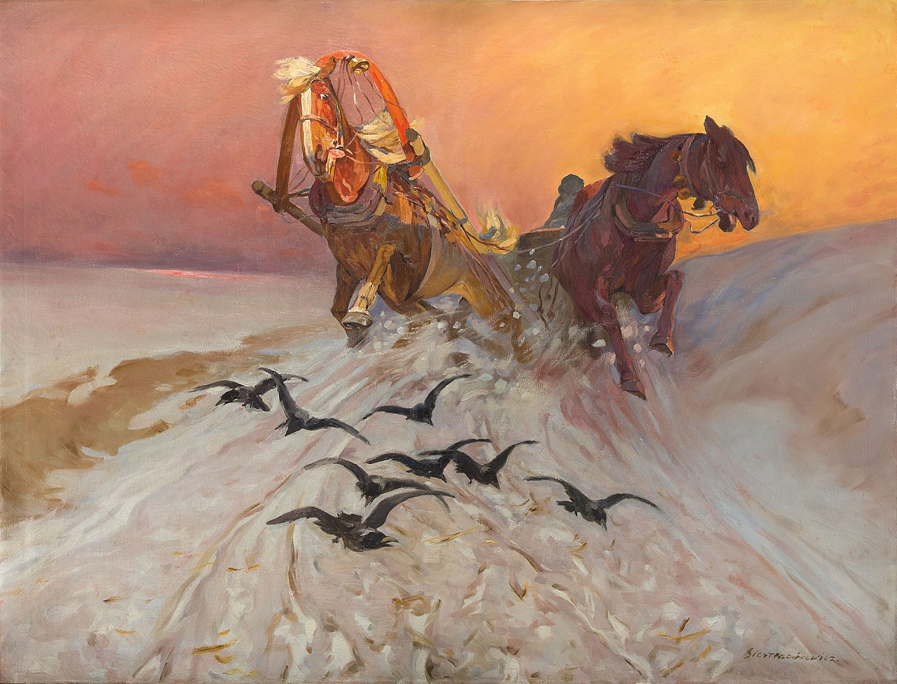 Crows before the sleigh by Stanisław Bohusz-Siestrzeńcewicz