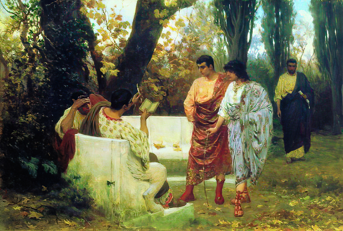 Roman poet Catullus reading to his friends. by Stefan Bakałowicz
