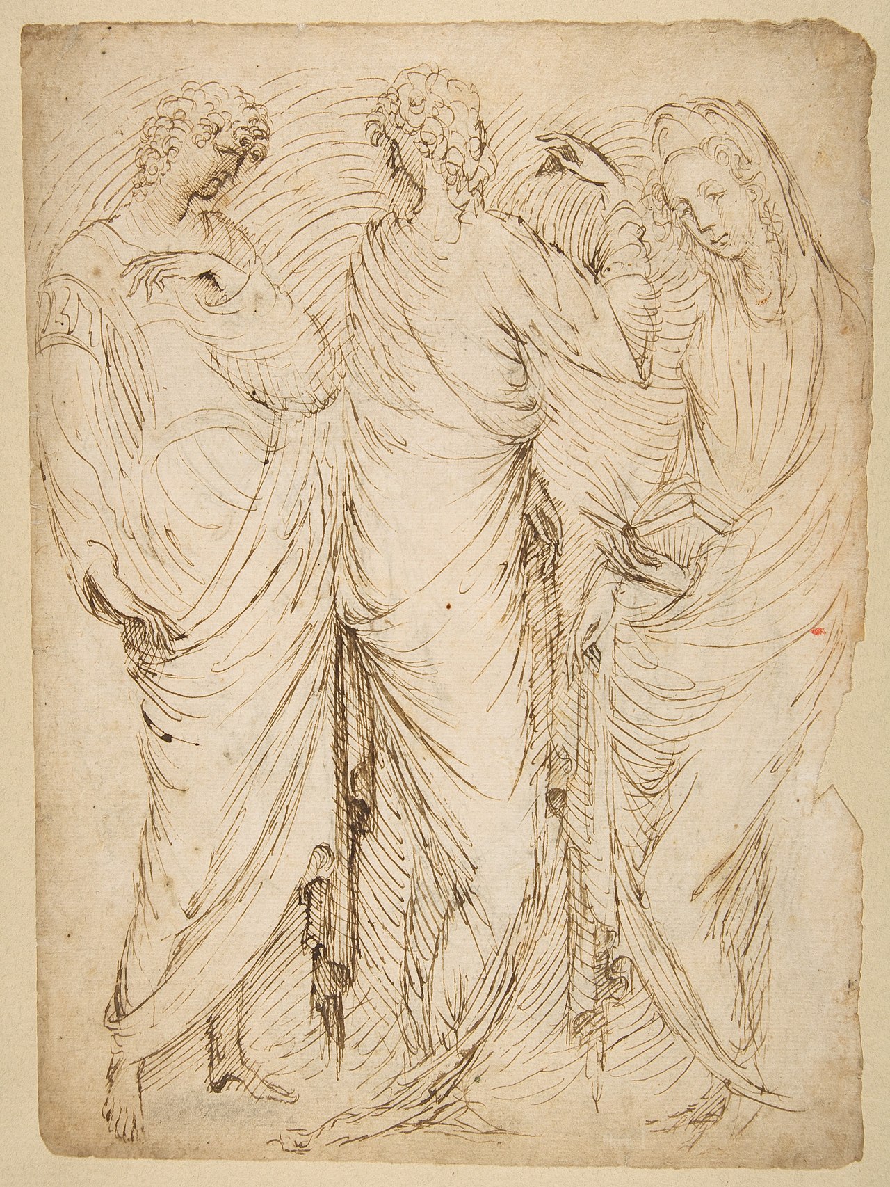 Three Standing Figures (recto); Seated Woman and a Male Hermit in Half-length (verso) by Stefano da Verona
