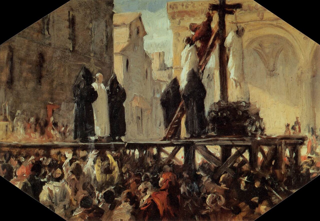 The execution of Savonarola. Sketch by Stefano Ussi