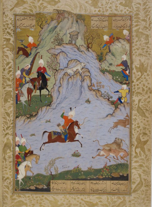 Bahram Gur shoots an ass and lion with one arrow by Sultan Muhammad