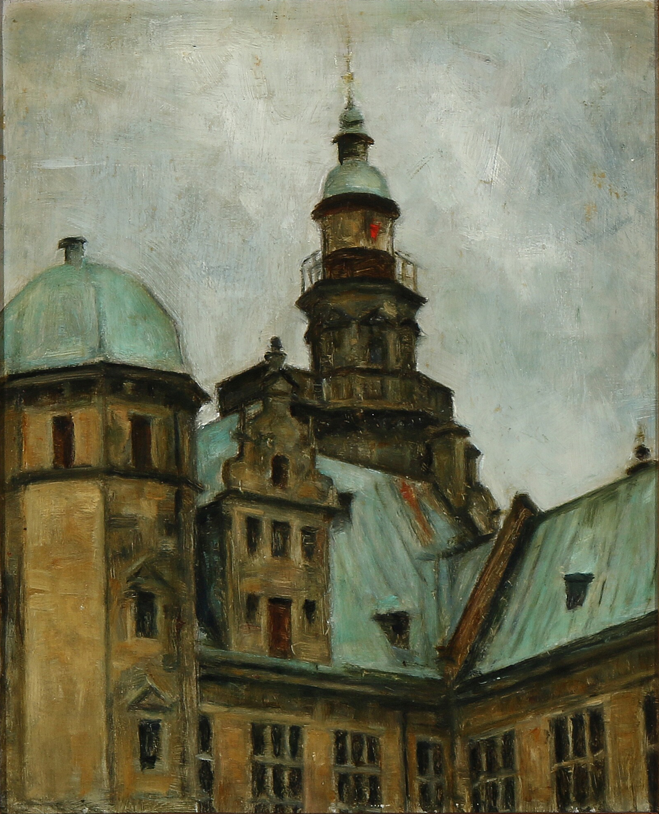The lighthouse at Kronborg, Elsinore, seen from the courtyard. by Svend Hammershøi