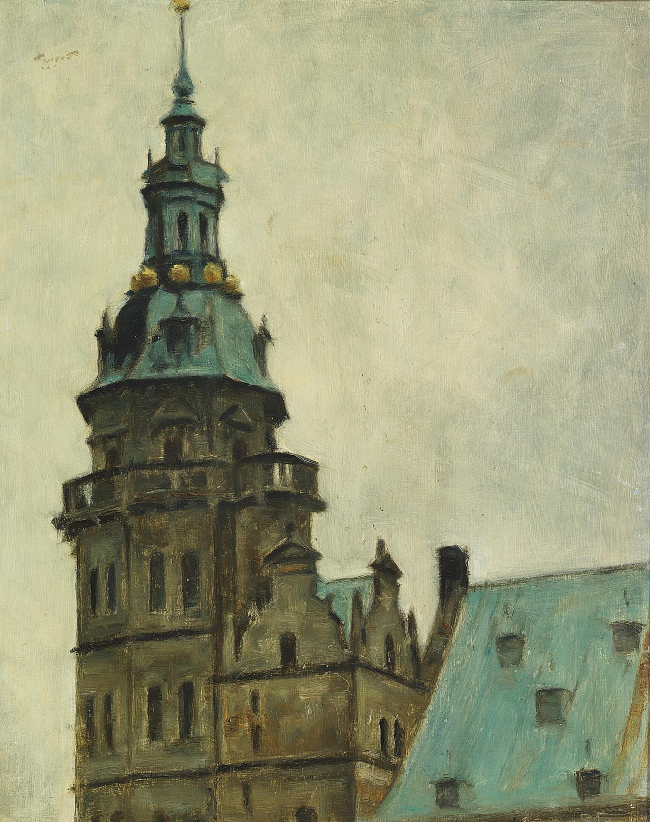 View of Frederiksborg castle. by Svend Hammershøi