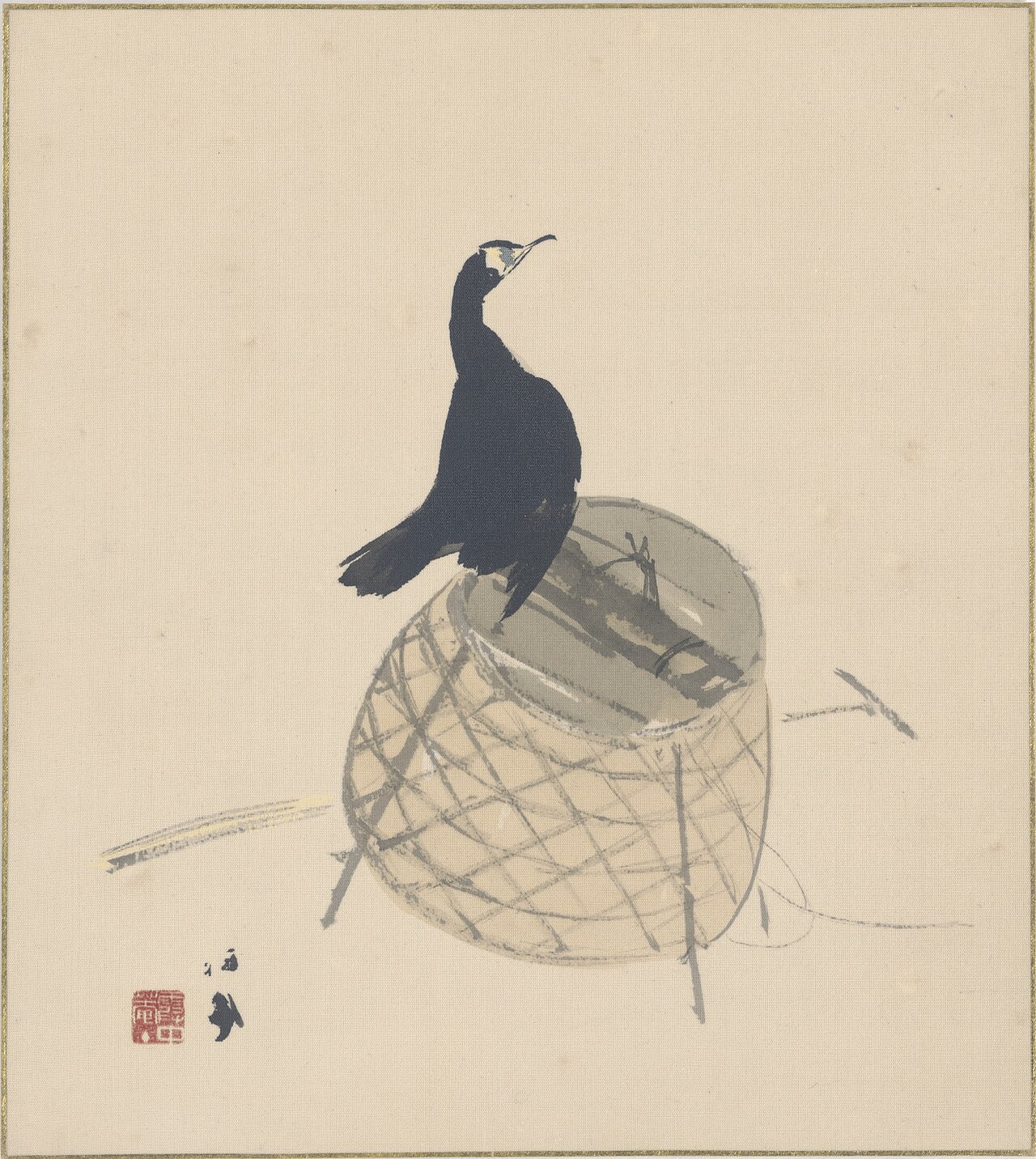Cormorant on a Basket by Takeuchi Seihō