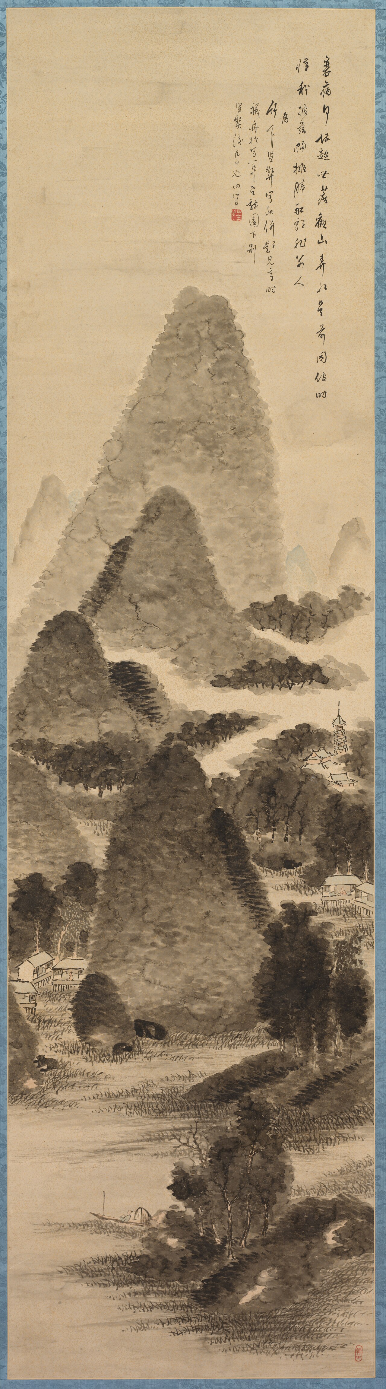 Mountain View and Blue Water by Tanomura Chikuden