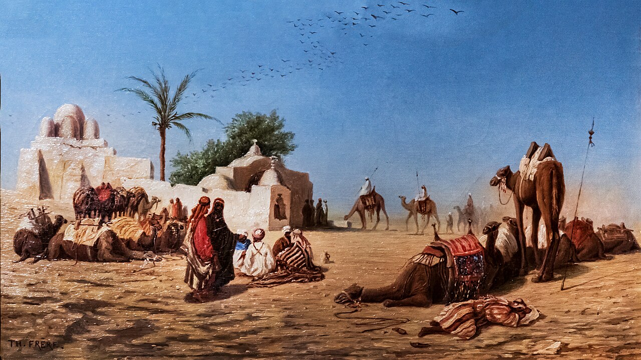 The Halt of Camels to the Caravanserai by Théodore Frère