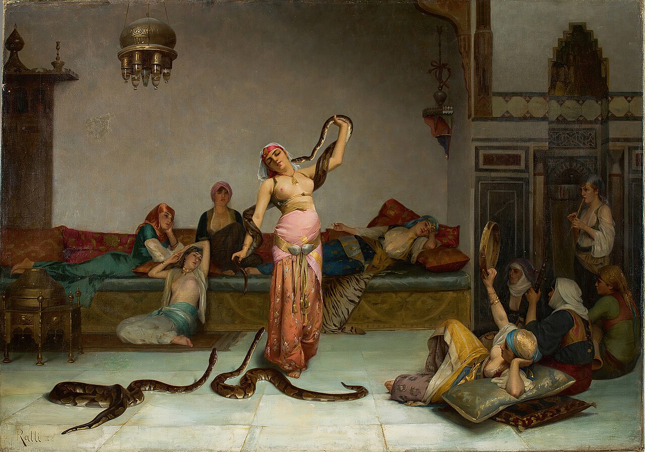 Boa Charmer in a Harem at Cairo by Théodore Ralli