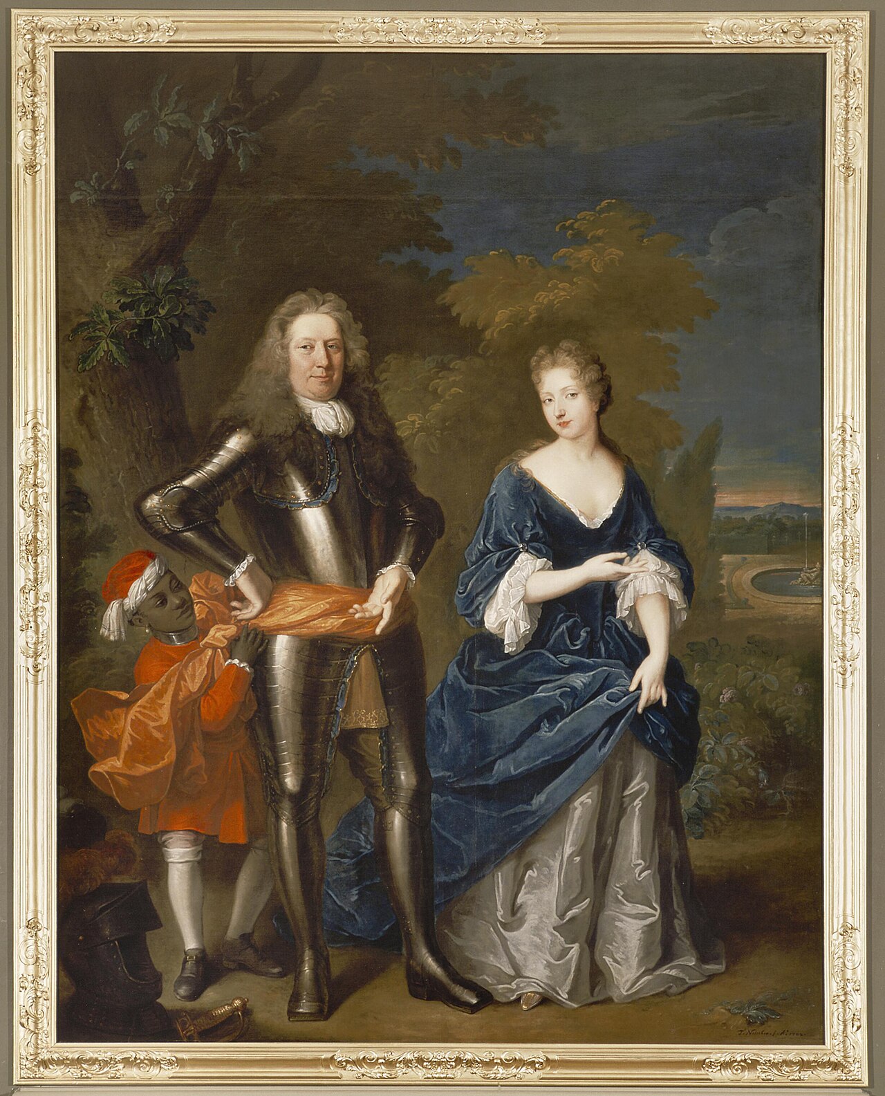 Portrait of Jacob van Wassenaer (1649-1707) and Jacoba van Liere (1655-1693), with a servant by Theodorus Netscher