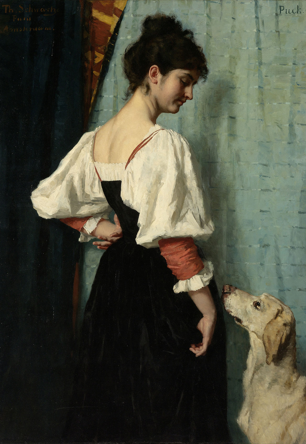 Young Italian woman with the dog Puck by Thérèse Schwartze