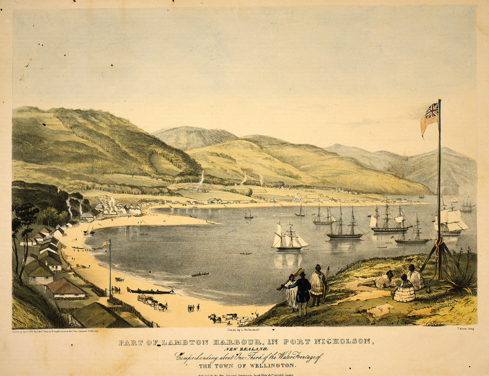 Part of Lambton Harbour, in Port Nicholson, New Zealand. by Thomas Allom