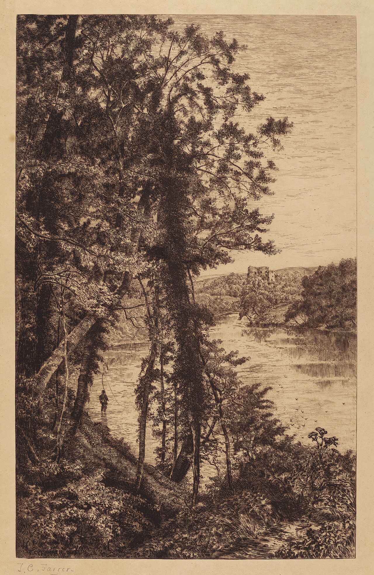Untitled (Landscape with Fisherman) by Thomas Charles Farrer