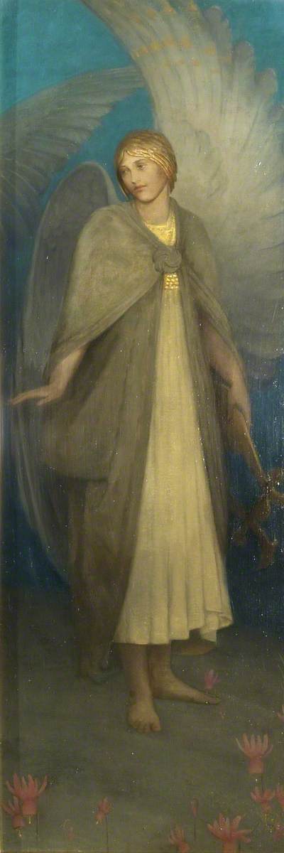 An Angel with a Lyre (triptych, right wing) by Thomas Millie Dow