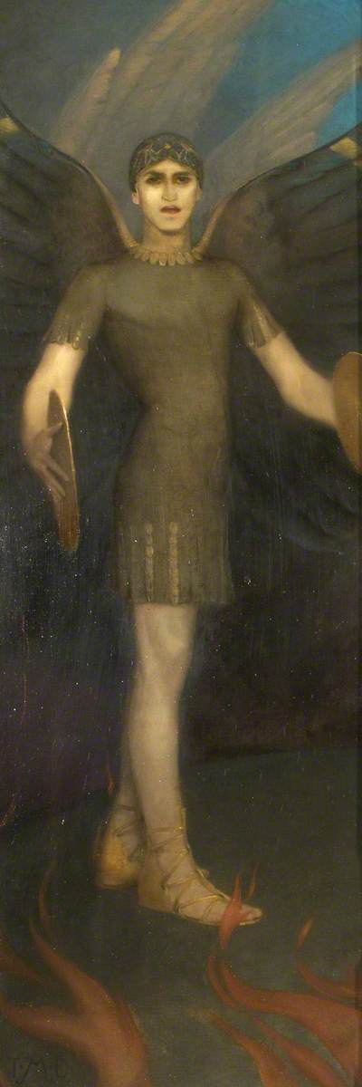An Angel with Cymbals amidst Fire (triptych, left wing) by Thomas Millie Dow