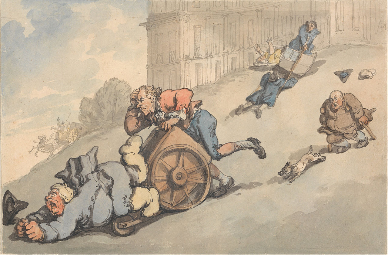 Comforts of Bath- Gouty Persons Fall on Steep HIll by Thomas Rowlandson