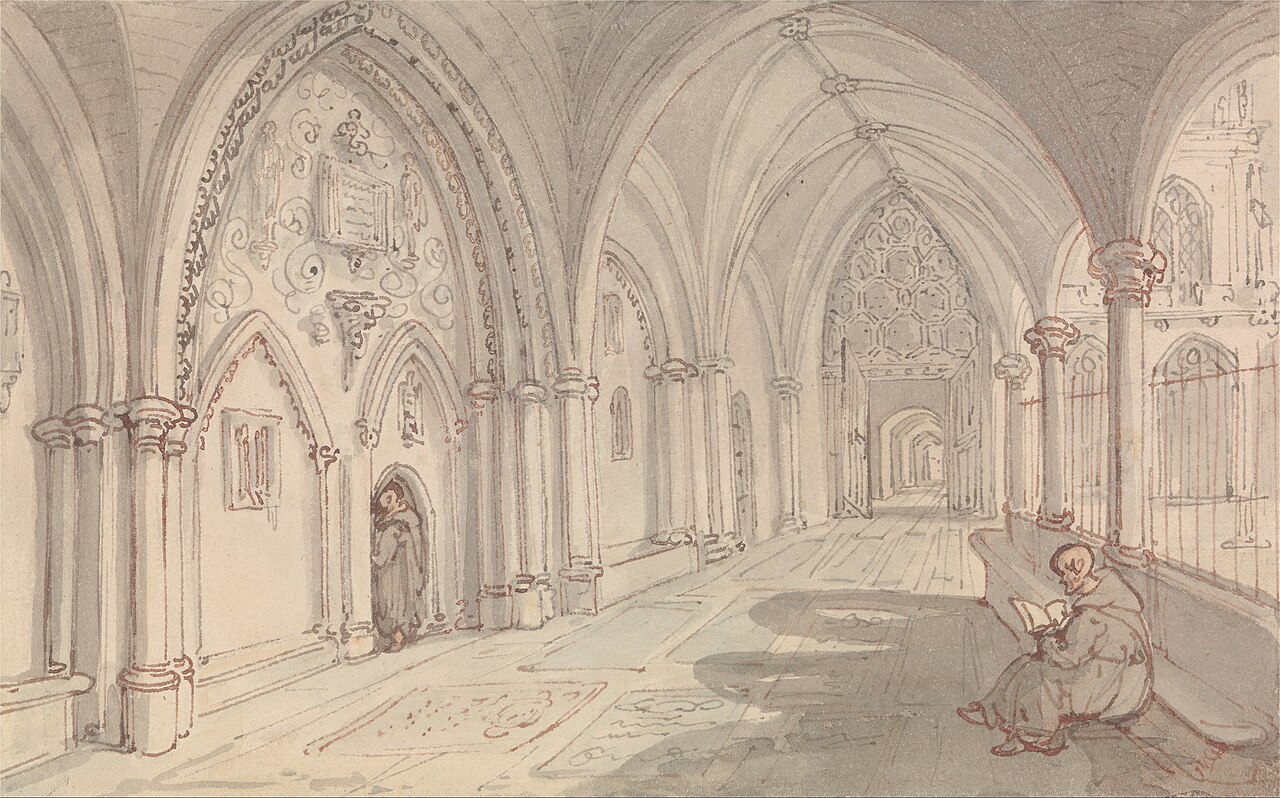 The Cloisters of a Monastery by Thomas Rowlandson