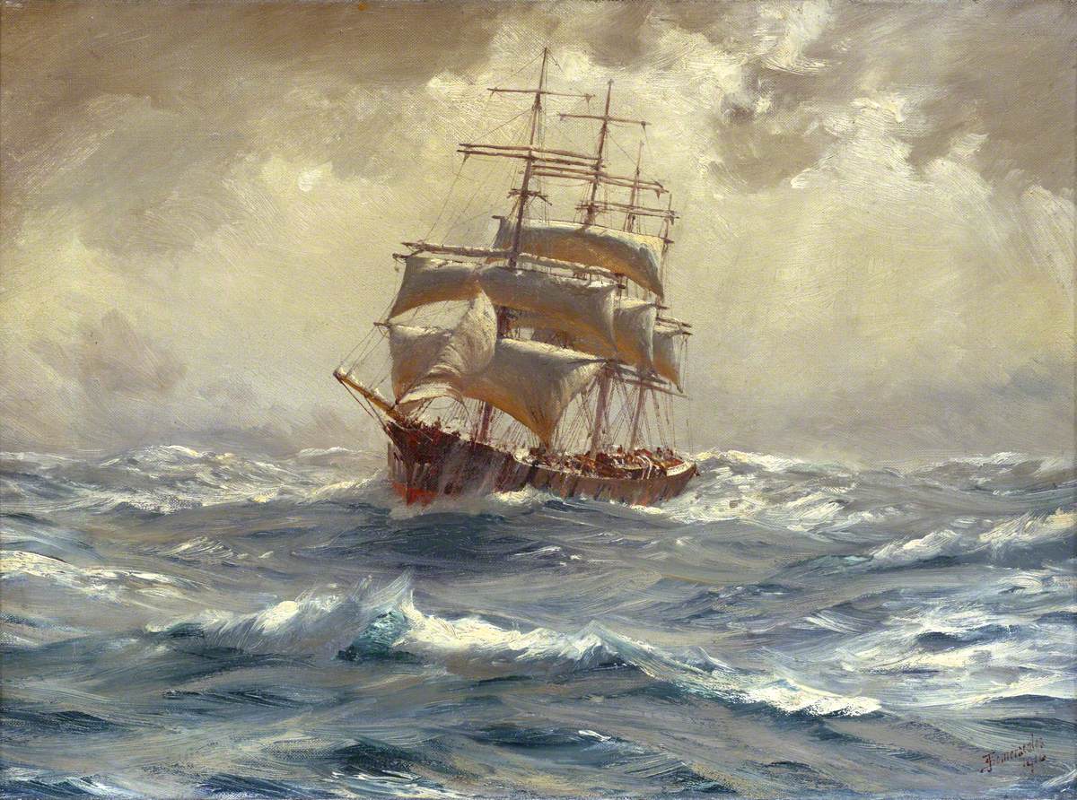 A Barque Running Before a Gale by Thomas Somerscales