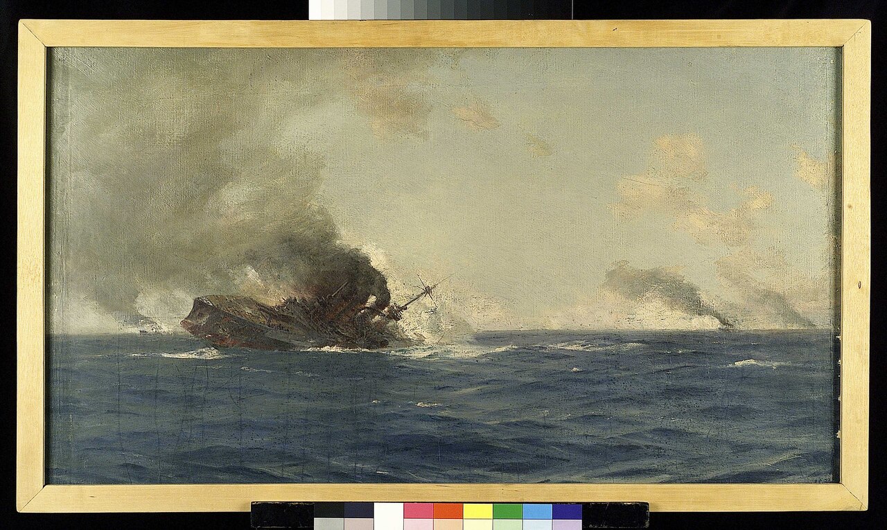 Sinking of the 'Scharnhorst' at the Battle of the Falkland Islands, 8 December 1914 by Thomas Somerscales