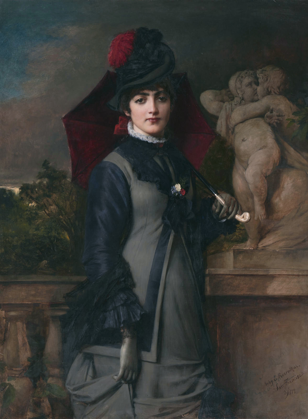 A young woman with a parasol by Toby Edward Rosenthal