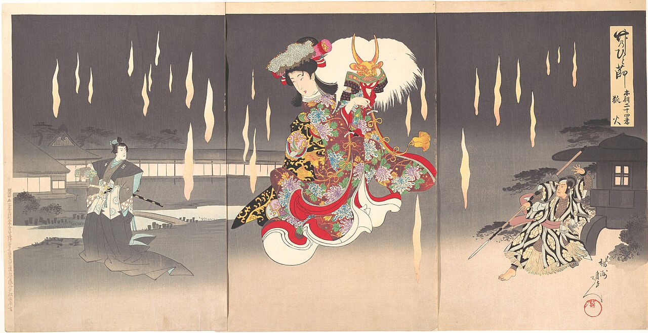 Scene of Foxfire (Kitsunebi) from the Play Honchō nijūshikō by Toyohara Chikanobu
