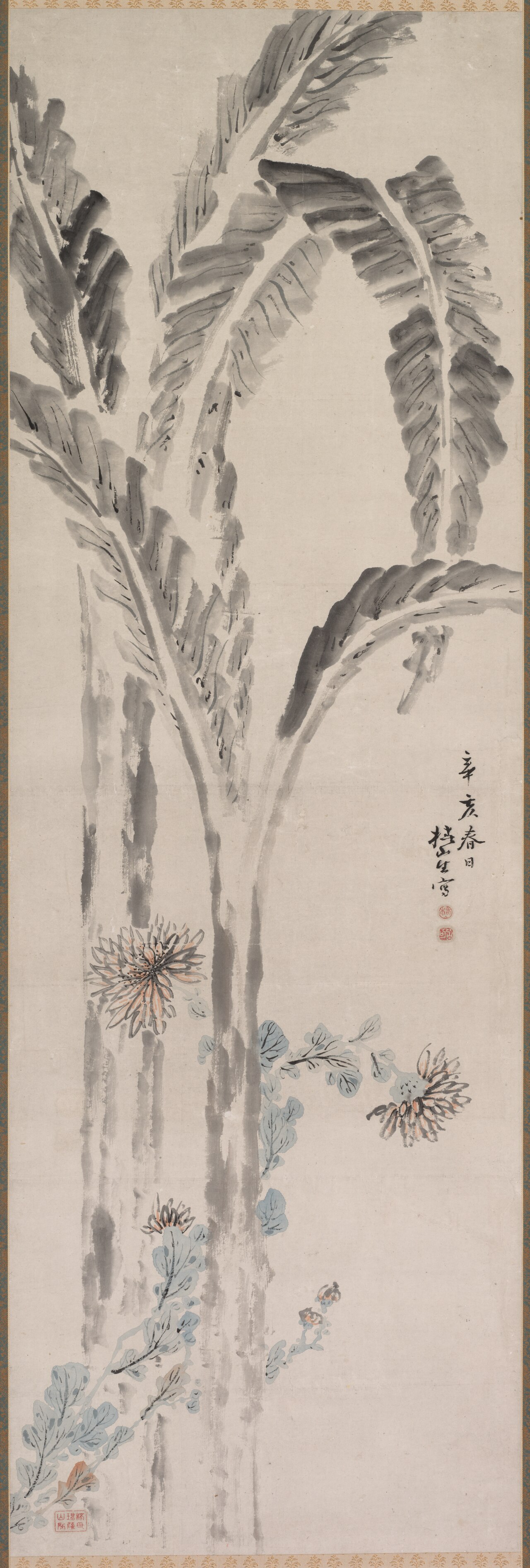 Banana Plant and Chrysanthemum by Tsubaki Chinzan
