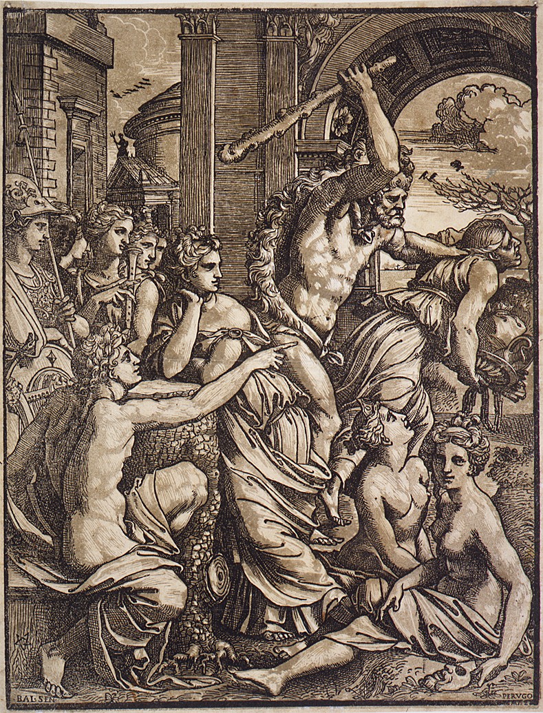 Hercules chasing Avarice from the Temple of the Muses by Ugo da Carpi