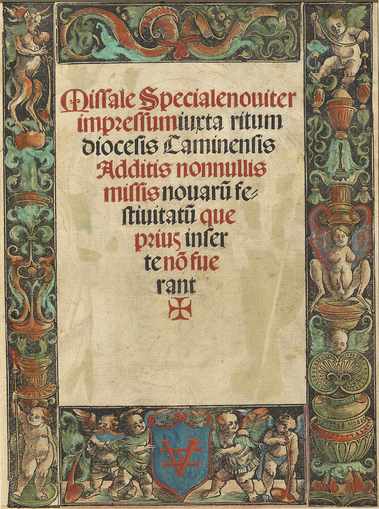 Title Page for a Missal,  with Satyr and Putti Border [verso] by Urs Graf senior