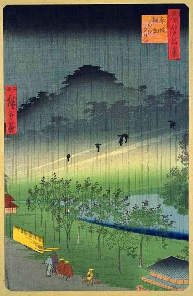 View of the Paulownia Imperiales Trees at Akasaka on a Rainy Evening by Utagawa Hiroshige II
