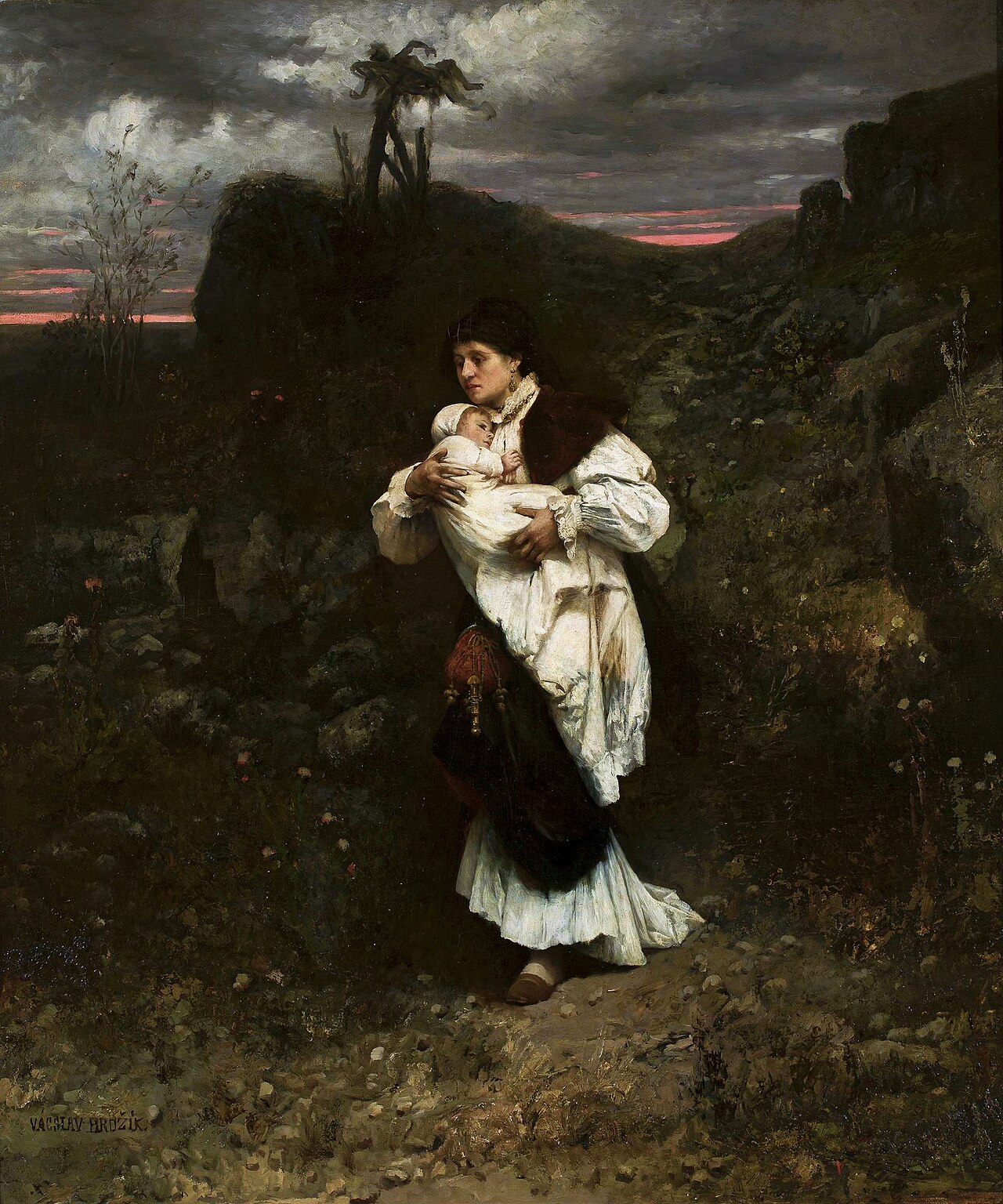 Woman with a child. by Václav Brožík