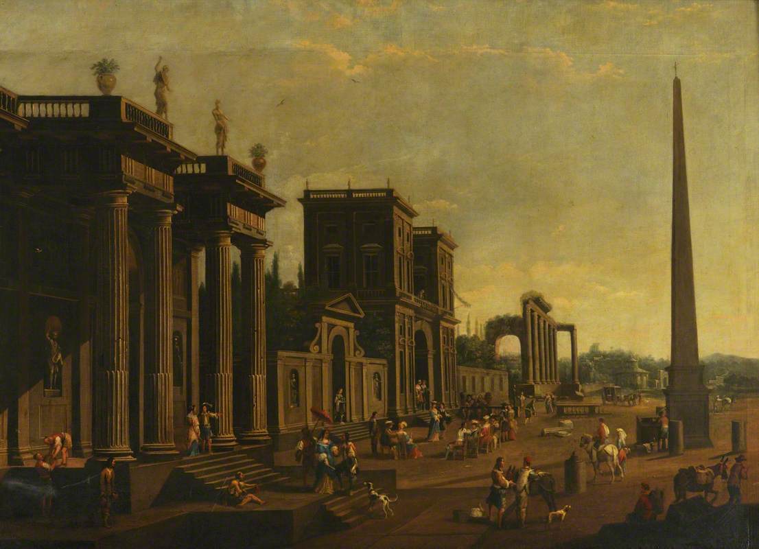 An Architectural Capriccio with Figures and an Obelisk by Vicente Giner