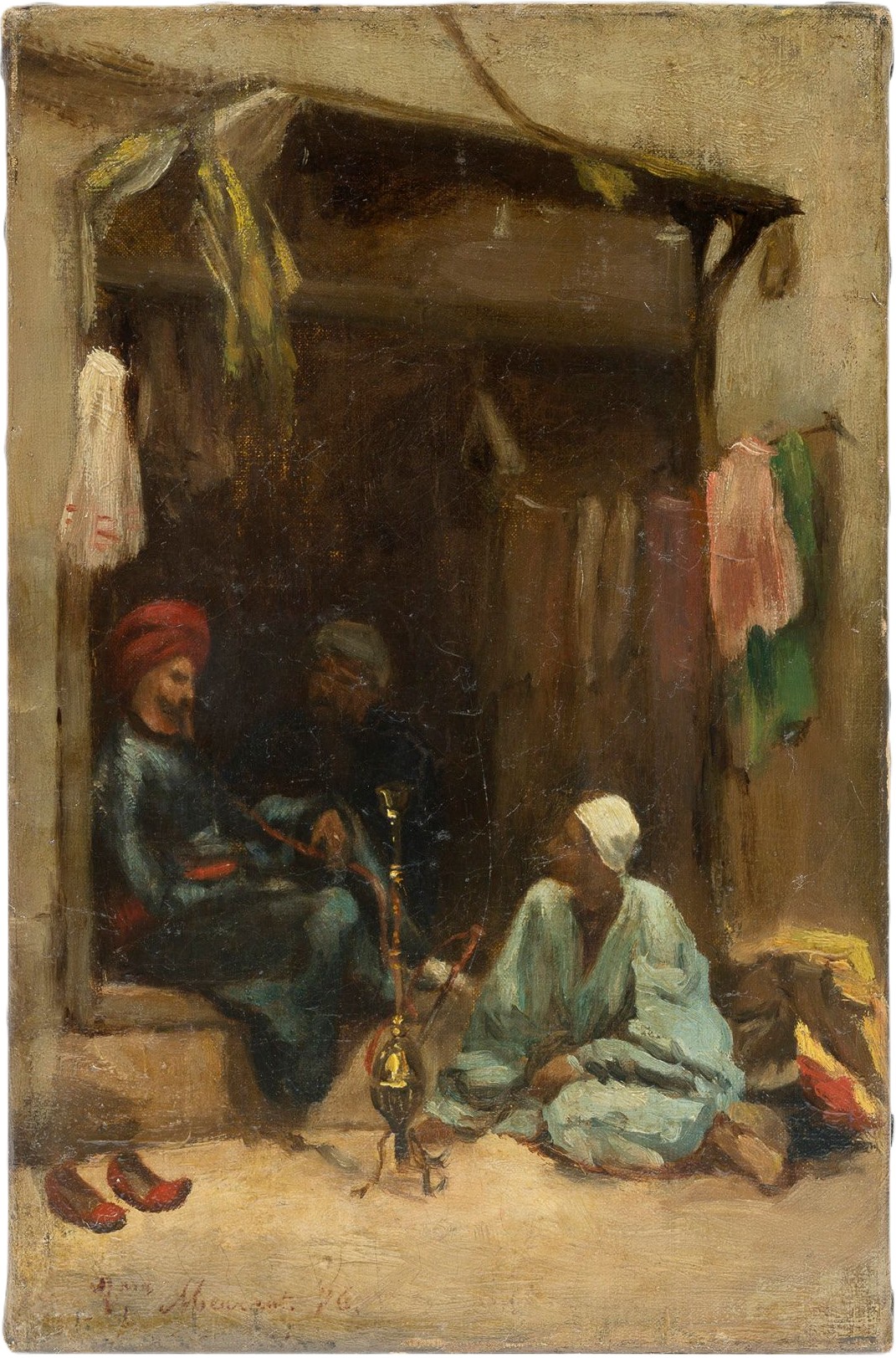 Orientalist scene with hookah smoker by Victorine Meurent