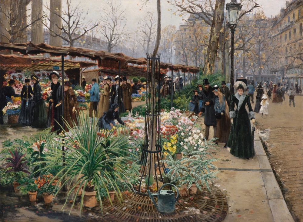 A Flower Market, Paris by Viktor Barvitius