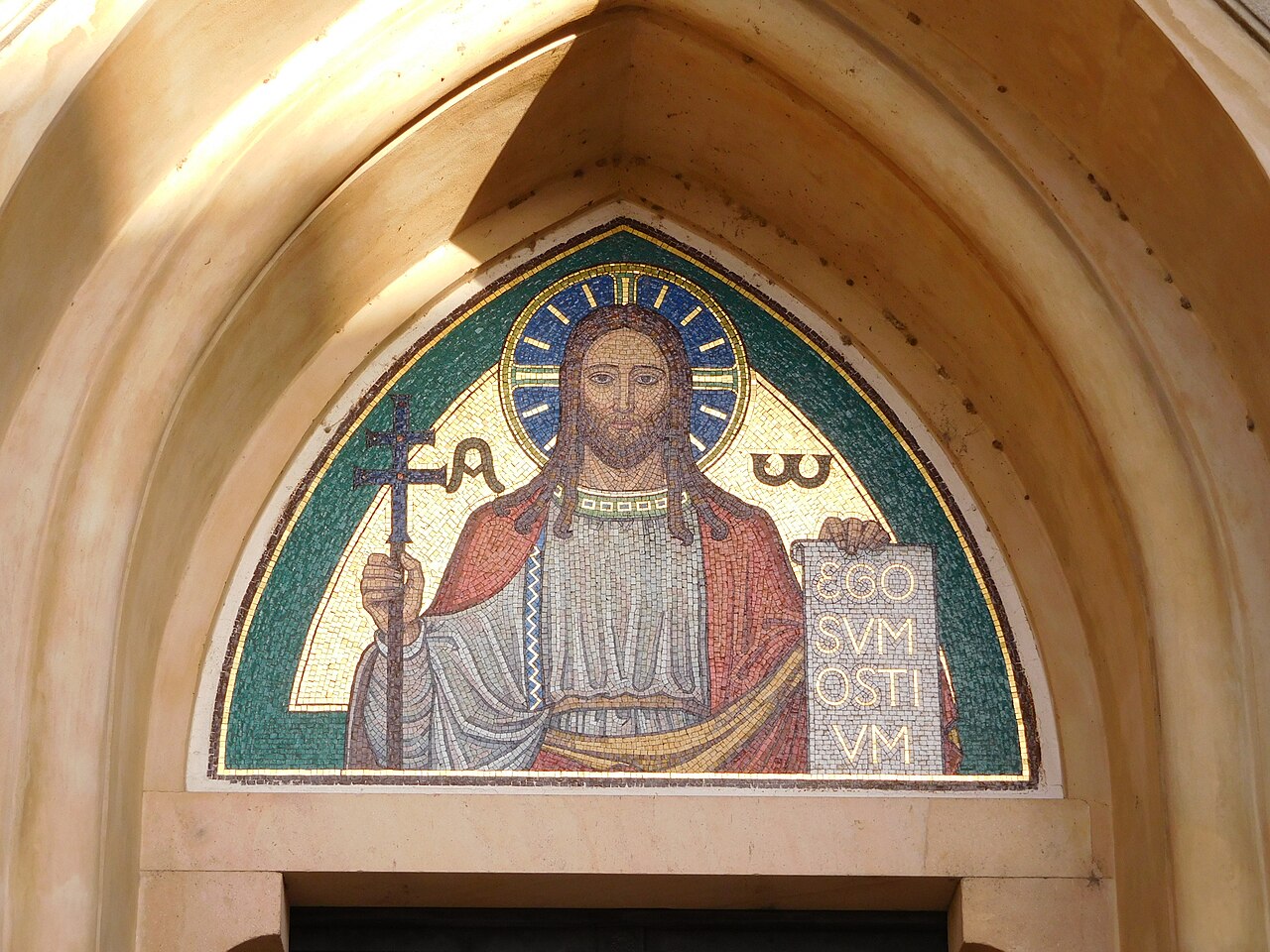 Mosaic of Jesus Christ on the Church of Virgin Mary (New Town, Prague) by Viktor Foerster