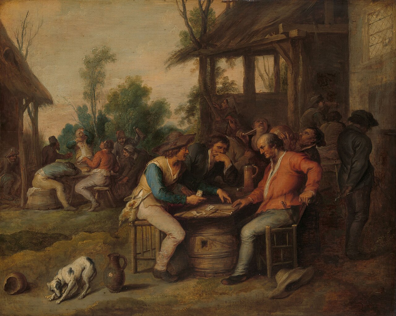 Peasants playing cards outside an inn by Vincent Malo (I)