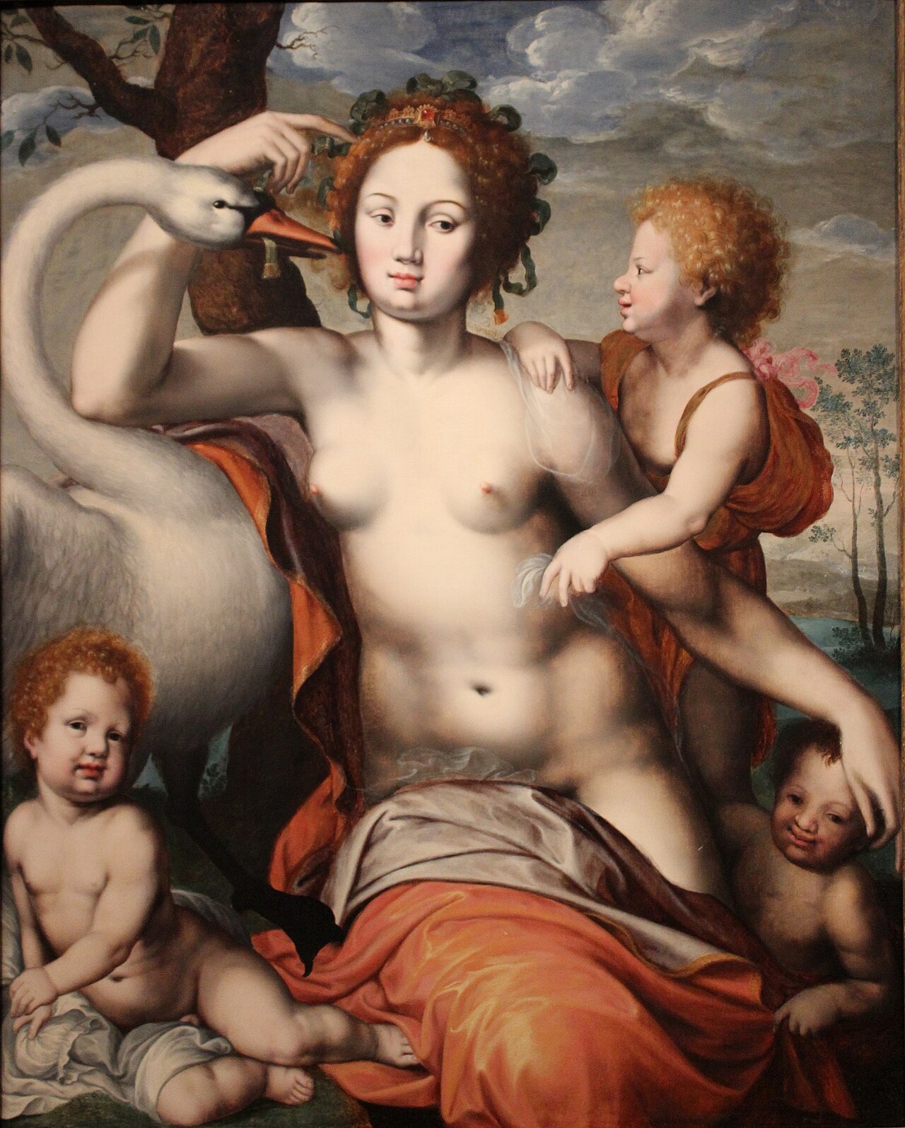 Leda and the Swan and Her Children by Vincent Sellaer