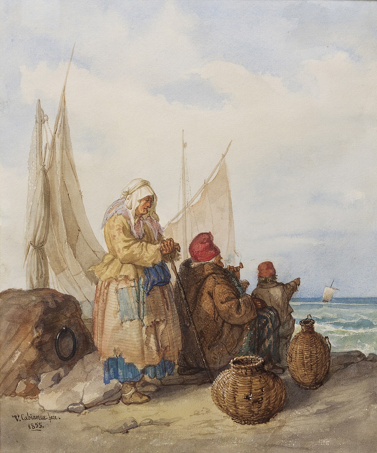 Waiting for the return from the fishing by Vincenzo Cabianca