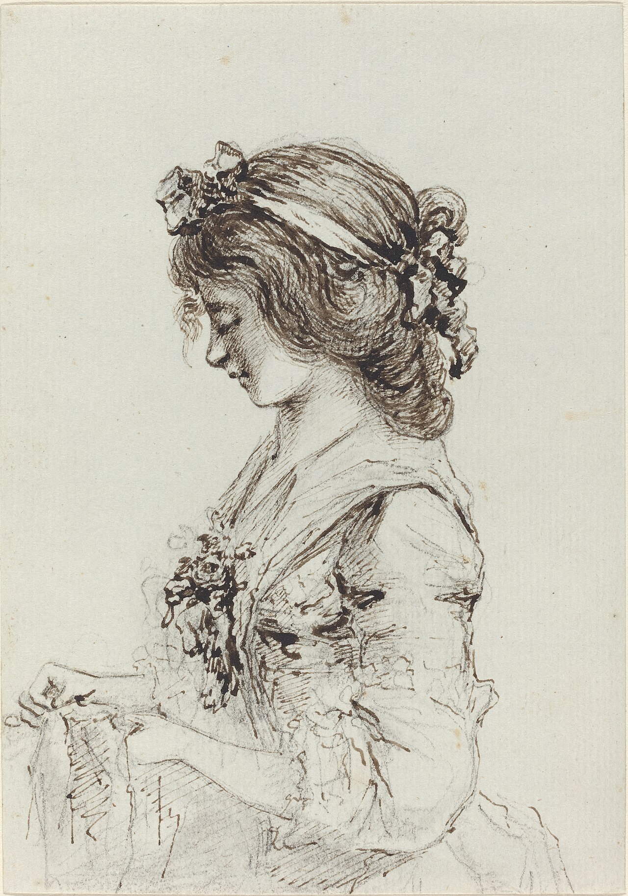 A Young Woman Sewing [recto] by Vivant Denon