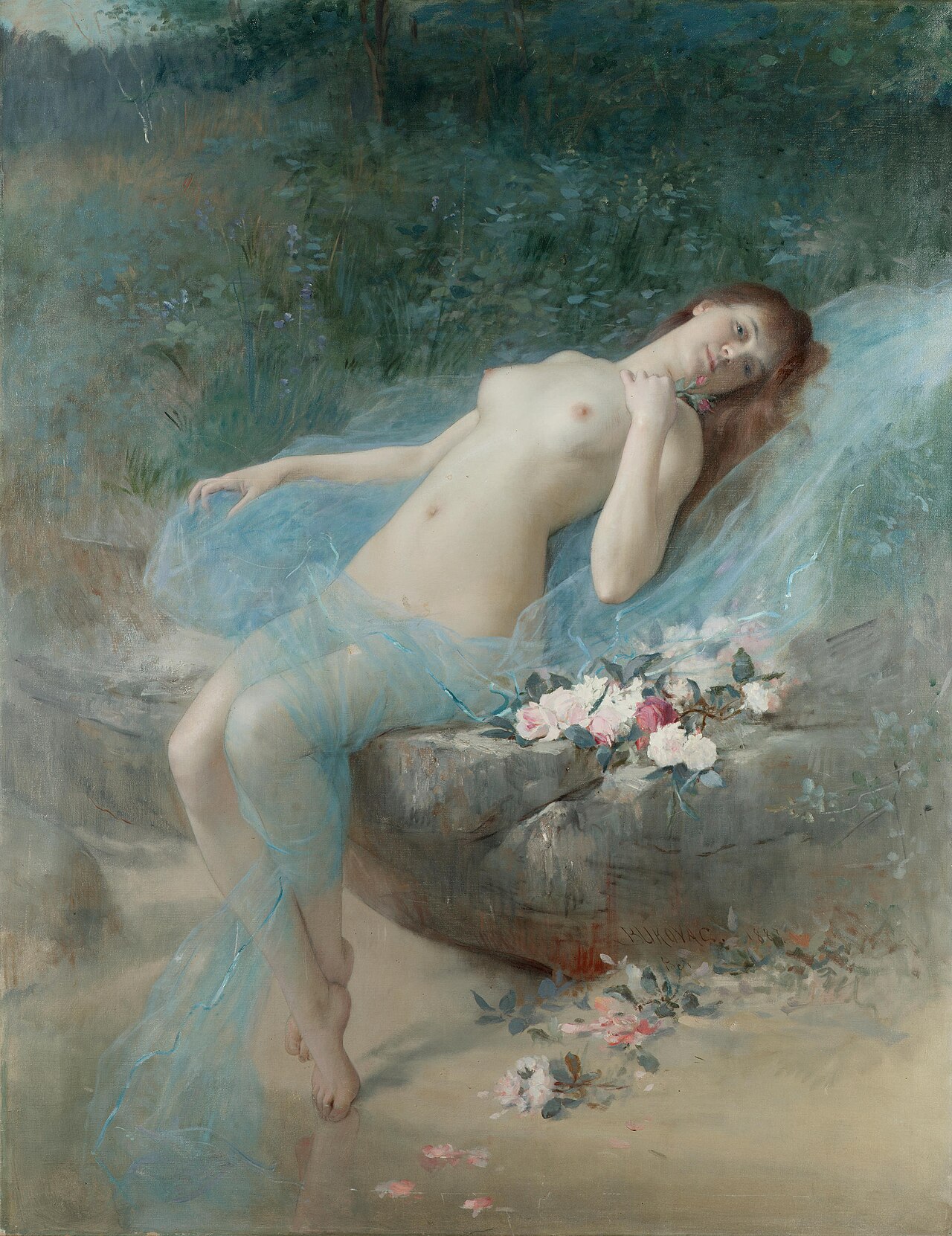 Reclining nude (Une fleur) by Vlaho Bukovac