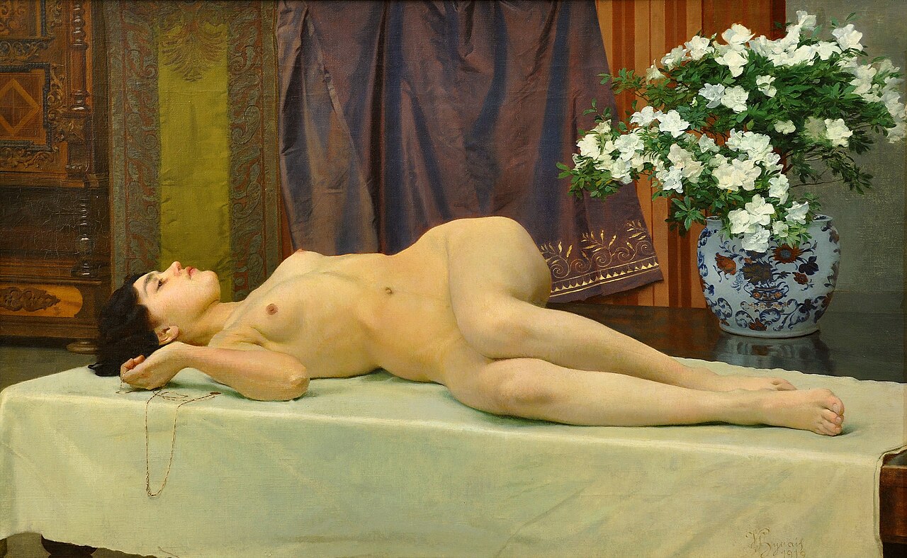 Reclining nude by Vojtěch Hynais