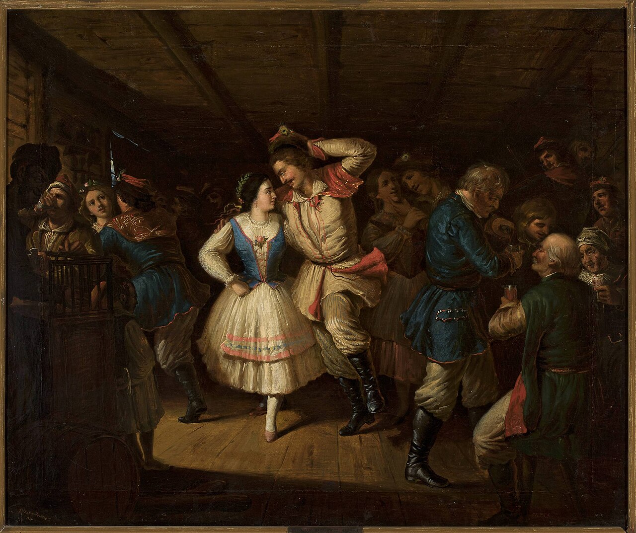 Krakowiak dance in an inn. by Władysław Bakałowicz