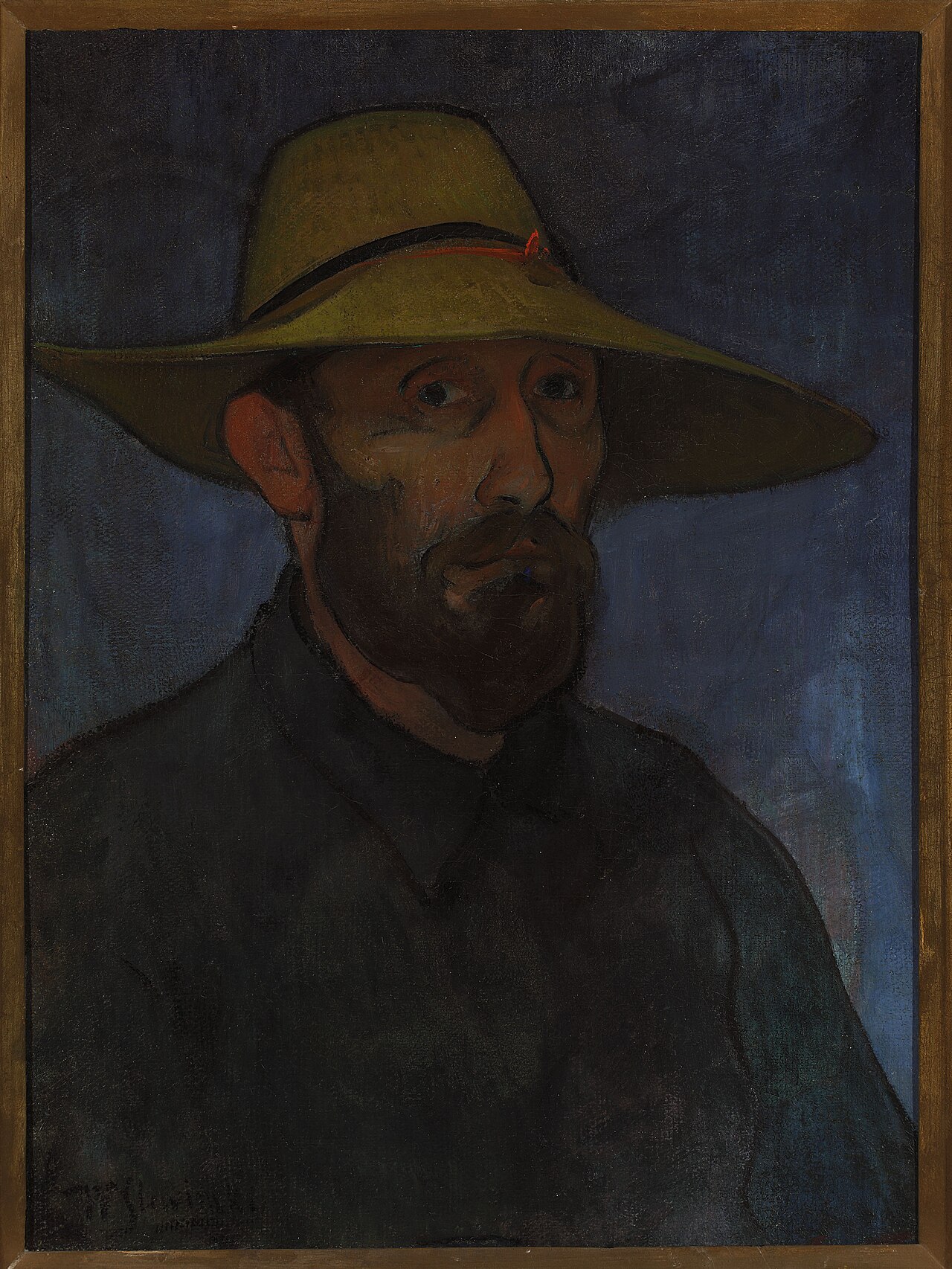 Self-portrait in a straw hat. by Władysław Ślewiński