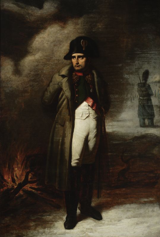 Napoleon at bonfire by Walenty Wańkowicz