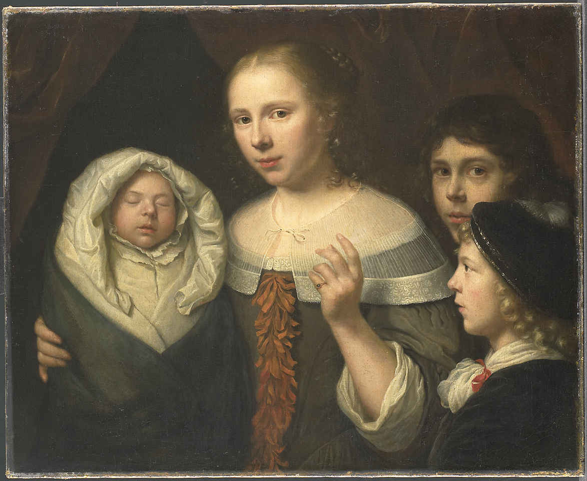 Portrait of a young woman with three children by Wallerant Vaillant