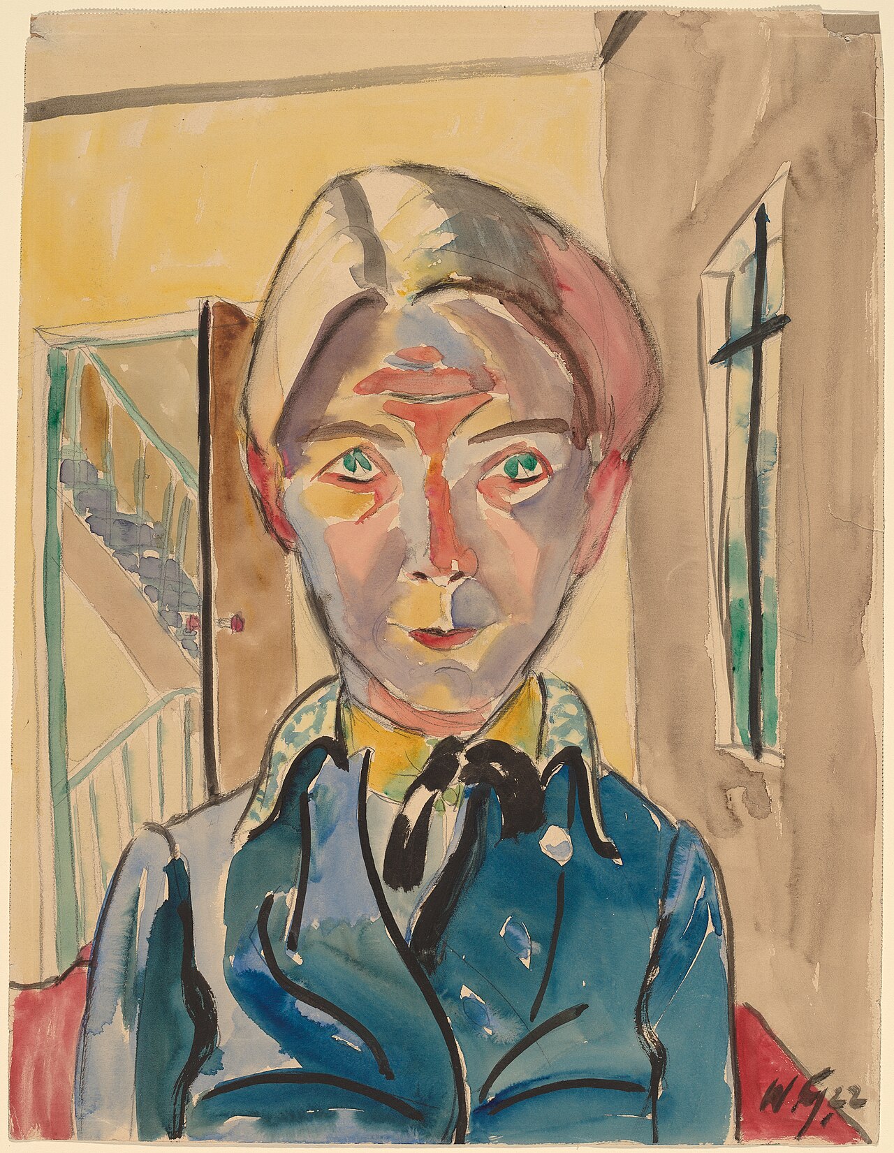 Self-Portrait in front of Stairs (Selbst vor Treppe) by Walter Gramatté