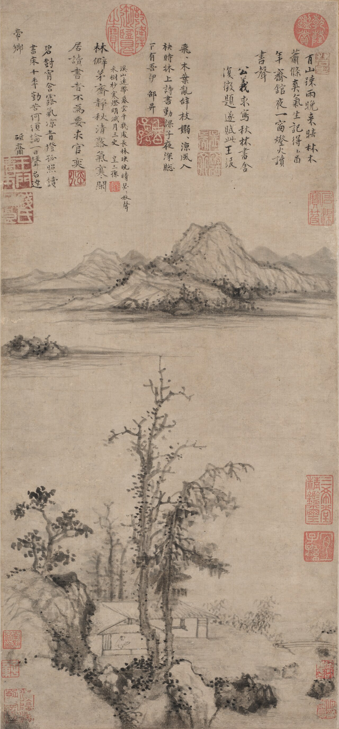 A Scholar's Retreat amid Autumn Trees by Wang Fu