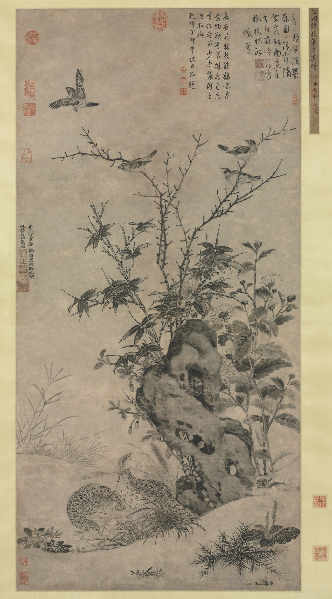 Quails and Sparrows in an Autumn Scene by Wang Yuan