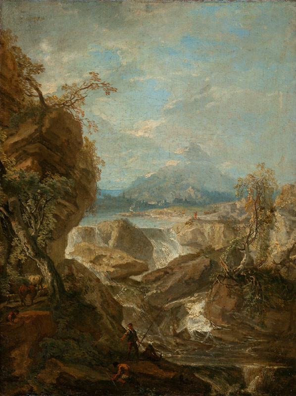Lanscape with a Waterfall and Fishermen by Wenzel Lorenz Reiner