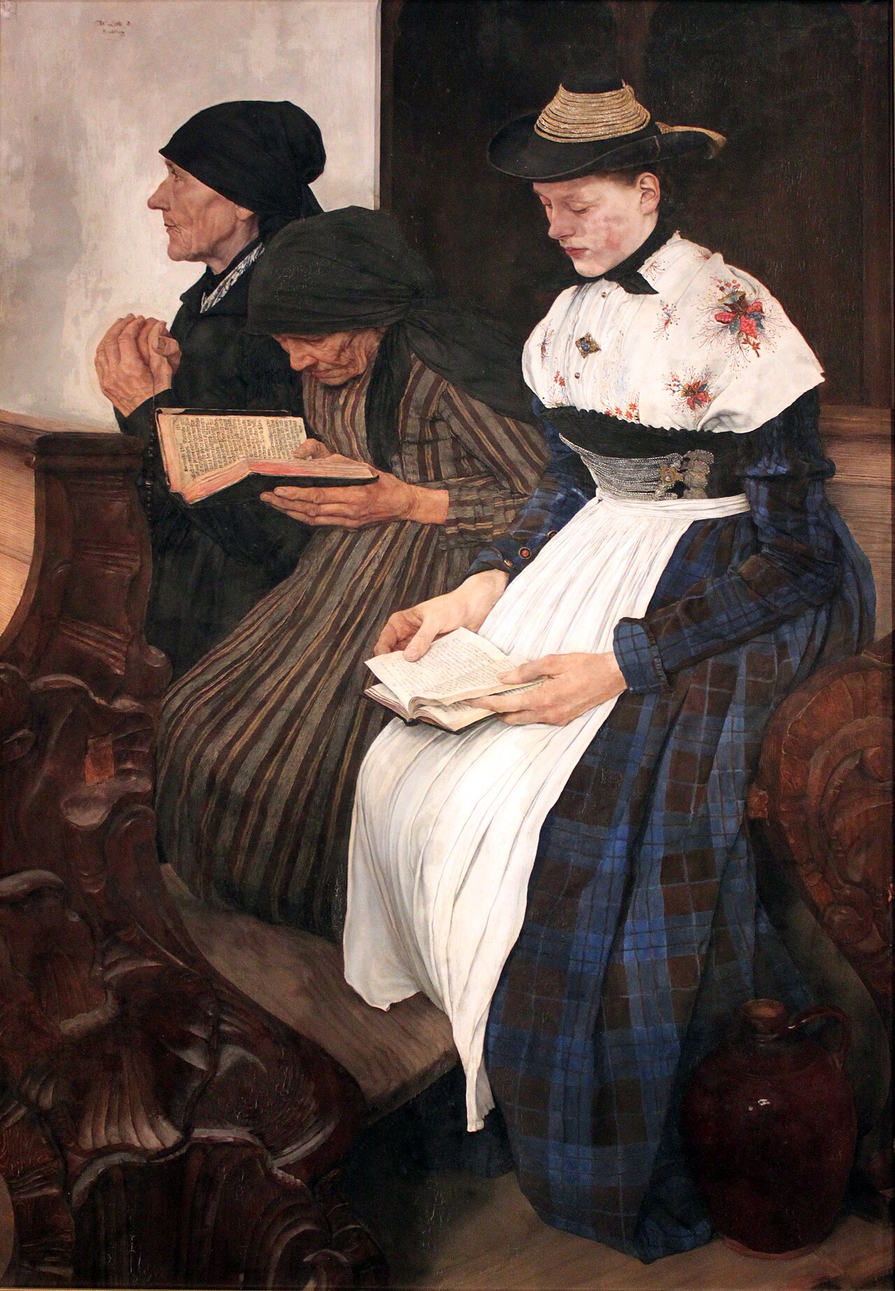 Three Women in Church by Wilhelm Leibl